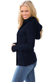 Women's Button Down Cable Knit Cardigans Fleece Hooded Zipper Sweater Coats