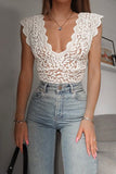Sexy Scalloped Plunging Neck Backless Lace Bodysuit