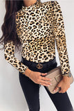 Body a maniche lunghe leopardato con collo alto