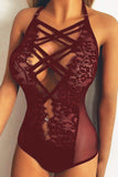 Wine Red Strappy Lace Goth Teddy