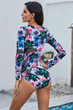 Womens Zip Front Floral Printed Rashguard Swimwear