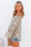 Off The Shoulder Floral Print Ruffled Bell Sleeve Blouse