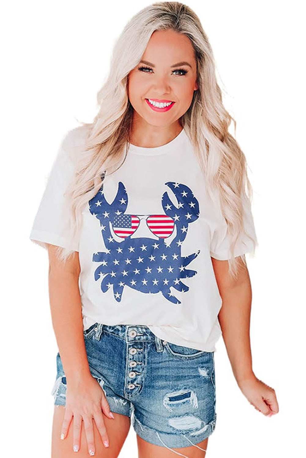 White Amercian Flag Crab Tee