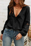 Plunge Neck Hollow Out Long Sleeve Top