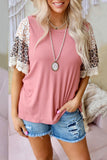 Knitted Cheetah Print Lace Splicing Loose Top