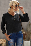 Maglione da donna in maglia waffle con maniche larghe con scollo a V e maniche arrotolate 