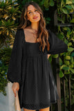 Square Neck Puff Sleeve Flowy Dress