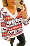 Christmas Print V Neck Women Sweatshirt