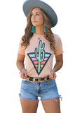 Western Cactus Pattern Print Short Sleeve T-shirt