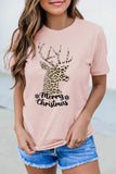 T-shirt con lettera alce leopardo natalizio