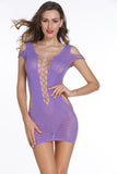 Pink Crotchet Mesh Hollow Out Bodycon Dress
