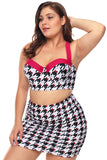 Cat Print Plus Size Crisscross Bikini Top with Skirt Swimwear
