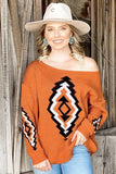 Women's Orange Scoop Neck Graphic Pullover Sweater