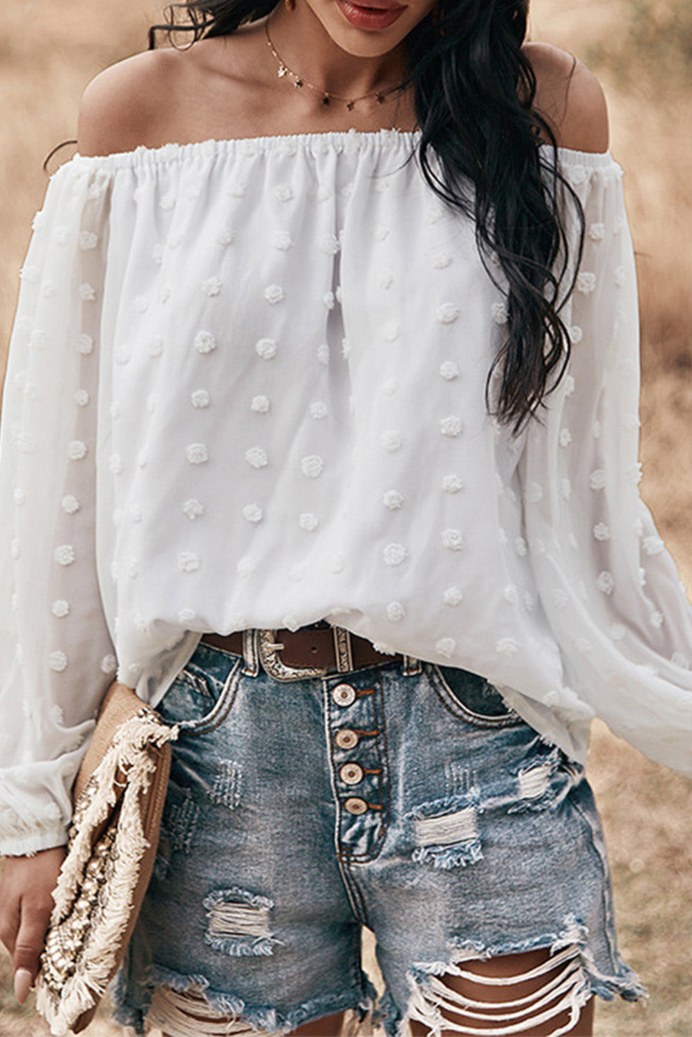 white off the shoulder puff sleeve top
