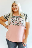 Stripes And Leopard Pink Plus Size T Shirt