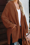 Women Drop Sleeve Cable Knit Holes Sweater Cardigan with Slits