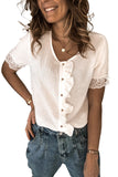 Button Closure Ruched Short Sleeve Top