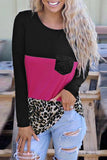 Top tascabile con paillettes a blocchi di colore con stampa leopardata rosata
