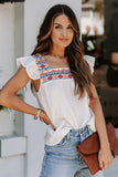 Embroidered Square Neck Flare Sleeve Top
