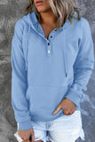 Women's Snap Button Pullover Hoodie with Pocket Solid Color Drawstring Sweatshirts