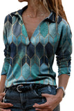 Turnover Collar Geometric Long Sleeve Shirt