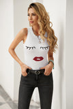 Eylash And Red Lip Sketch Casual White Tank Top