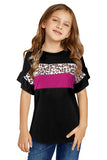 Cheetah Colorblock Short Sleeve Shirts For Teenage Girl
