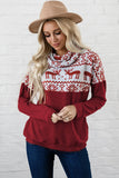 Women Christmas Cowl Neck Sweatshirt Elk Snowflake Print Top