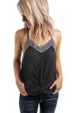 V Neck Strappy Embroidery Tank Top