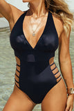 Black Cut-out Backless Halter Neck One-piece Swimwear