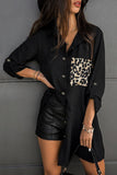 Slim V Neckline Black Shirt With Leopard Pocket