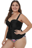 Plus Size Ruffled Tankini with Floral Panty