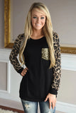 Women's Long Sleeve Leopard Print Top With Chest Pocket
