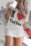 Abito da pigiama a righe con grafica I Love Coffee