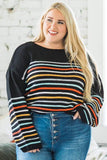 Rainbow Striped Print Plus Size Sweater
