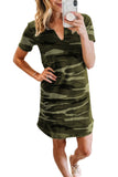 Camouflage Print V Neck T-shirt Cotton Mini Dress
