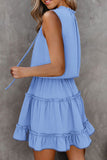 Elegant Drawstring Front Layered Ruffle Mini Dress