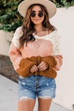 Women Puff Sleeve Multicolor Pointelle Cropped Sweater