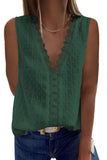 Textured Swiss Dot V Neck Lace Tank Top