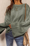 Women's Flare Sleeve Crew Neck Loose Fit Pointelle Sweater