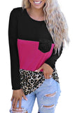 Top tascabile con paillettes a blocchi di colore con stampa leopardata rosata