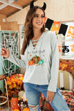 Pumpkin Letter Print Criss Cross Strap Halloween Sweatshirt