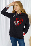 Girls Plaid Heart Graphic Double Hooded Sweatshirt