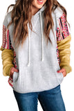 Contrast Sleeve Light Gray Pullover Hoodie