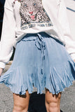 blue elastic waist pleated skirt