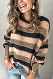 Women Brown Striped Crew Neck Thick Winter Sweaters