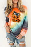 Halloween Pumpkin Print Multicolor Tie Dye Sweatshirt