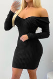 Off the Shoulder Ribbed Bodycon Mini Dress