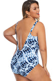 Plus Size Blue Neck Detail One Piece Swimsuit