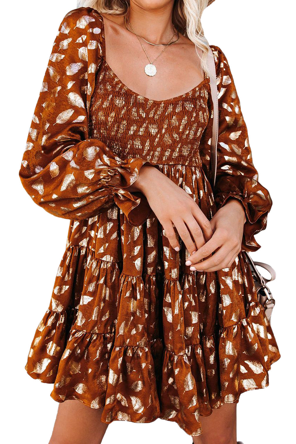Sequin Long Sleeve Layered Ruffle Dress